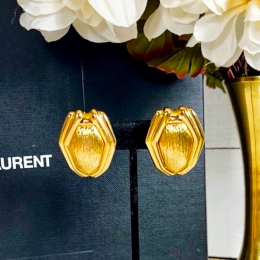 Saint Laurent “YSL” Vintage Gold Plated Large Clip-On Earrings
